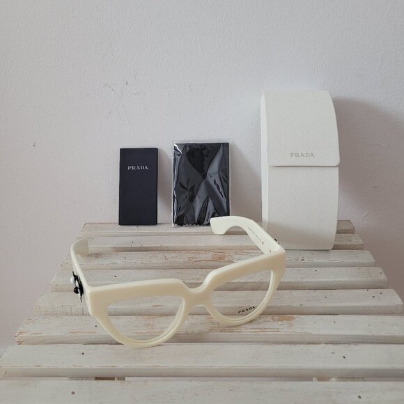 Authentic White Prada Glasses/Frames with Black Floral Details -Model VPR07Q - Picture 1 of 10